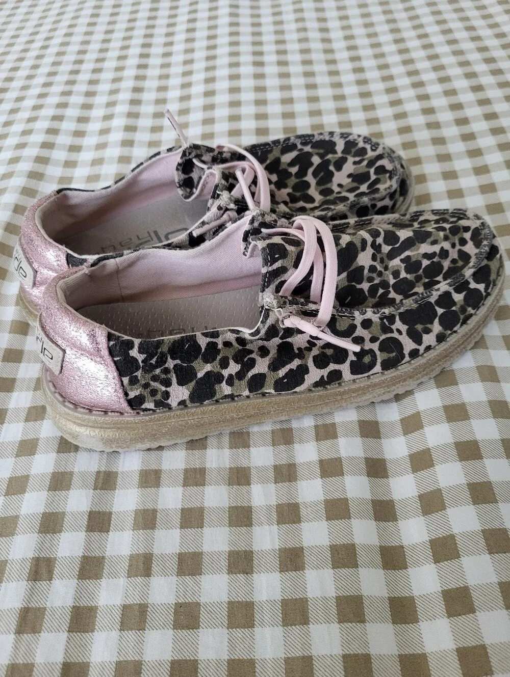 Hey Dude Wendy Youth Leo Nut Slip-on Shoes Featuring Leopard Print Canvas
